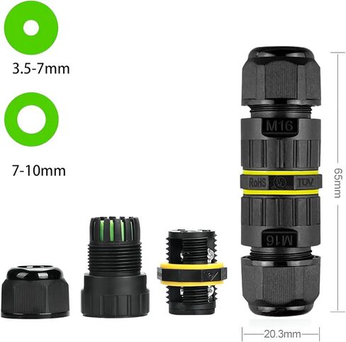 M16 3 دبوس موصلات كهربائية مقاومة للماء (5pack) ، تصنيف IP68 مقاوم للماء ، مناسبة لمجموعة الأسلاك 3.5-10 مم Ø in Kuwait