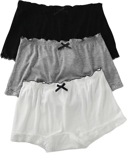 SweatyRocks Women's 3 Pack Pajama Shorts Lettuce Trim Lace underwear Lounge Shorts in Kuwait