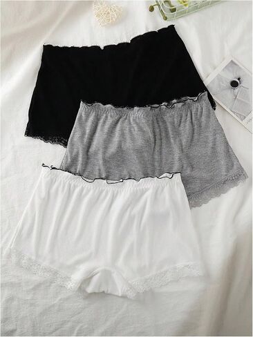 SweatyRocks Women's 3 Pack Pajama Shorts Lettuce Trim Lace underwear Lounge Shorts in Kuwait