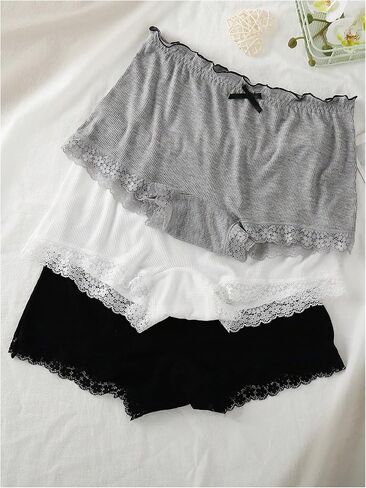 SweatyRocks Women's 3 Pack Pajama Shorts Lettuce Trim Lace underwear Lounge Shorts in Kuwait