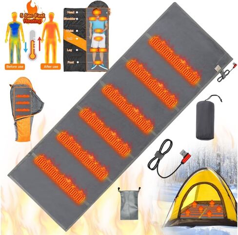 بطانة كيس النوم الحرارية - وسادة تسخين USB للتدفئة في شنطة الظهر والتخييم (رمادي، 75 × 25 انش) in Kuwait