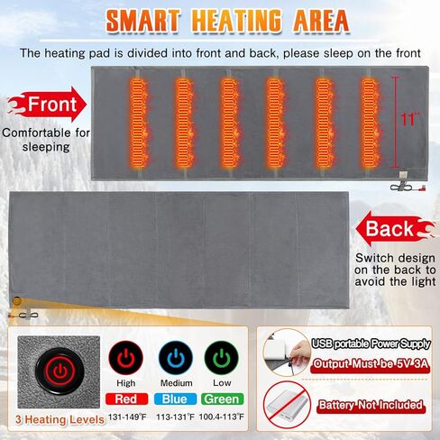 بطانة كيس النوم الحرارية - وسادة تسخين USB للتدفئة في شنطة الظهر والتخييم (رمادي، 75 × 25 انش) in Kuwait