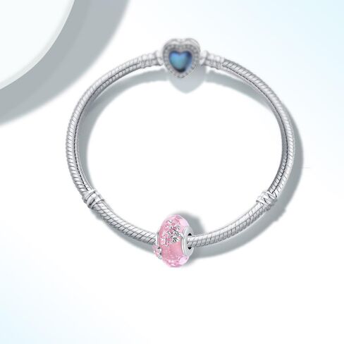 925 Sterling Silver Murano Charms, Clear Flower Beads Multi-color Women's Bracelet Necklace Jewelry Gifts in Saudi Arabia