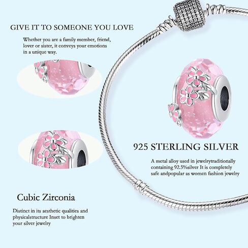 925 Sterling Silver Murano Charms, Clear Flower Beads Multi-color Women's Bracelet Necklace Jewelry Gifts in Saudi Arabia