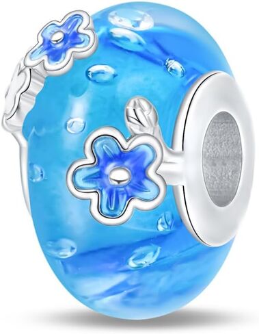 925 Sterling Silver Murano Charms, Clear Flower Beads Multi-color Women's Bracelet Necklace Jewelry Gifts in Saudi Arabia