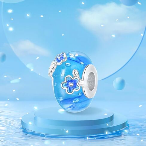 925 Sterling Silver Murano Charms, Clear Flower Beads Multi-color Women's Bracelet Necklace Jewelry Gifts in Saudi Arabia