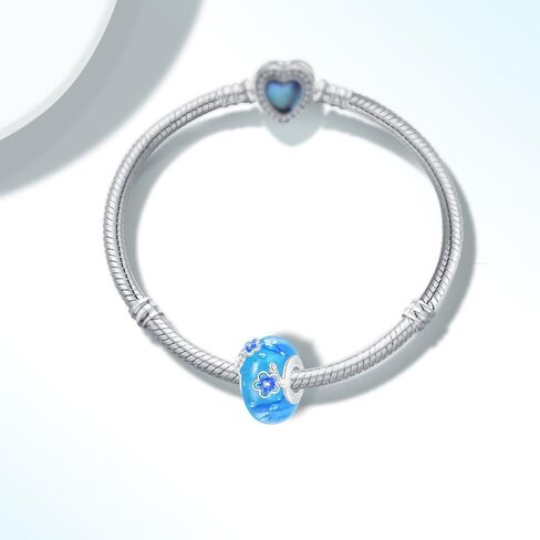 925 Sterling Silver Murano Charms, Clear Flower Beads Multi-color Women's Bracelet Necklace Jewelry Gifts in Saudi Arabia