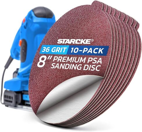 8 inch Sanding Disc Self Stick Orbital Sander Pads 25 Pack No Hole - Premium 36 Grit Sandpaper Discs Aluminum Oxide, Durable PSA Sand Paper, Round Sanding Discs Adhesive Back for Wood & Metal in Saudi Arabia
