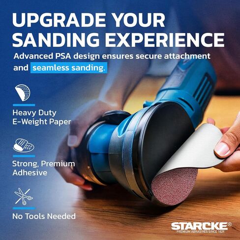 8 inch Sanding Disc Self Stick Orbital Sander Pads 25 Pack No Hole - Premium 36 Grit Sandpaper Discs Aluminum Oxide, Durable PSA Sand Paper, Round Sanding Discs Adhesive Back for Wood & Metal in Saudi Arabia