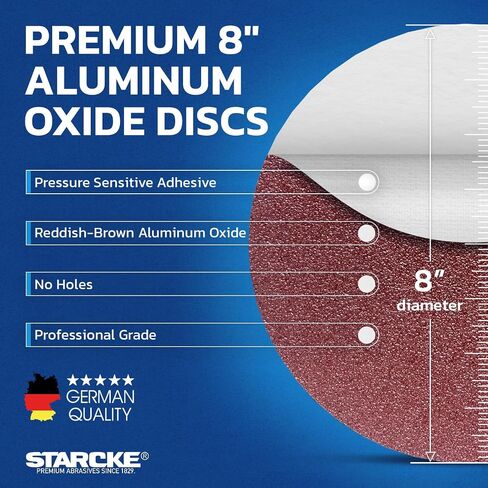 8 inch Sanding Disc Self Stick Orbital Sander Pads 25 Pack No Hole - Premium 36 Grit Sandpaper Discs Aluminum Oxide, Durable PSA Sand Paper, Round Sanding Discs Adhesive Back for Wood & Metal in Saudi Arabia