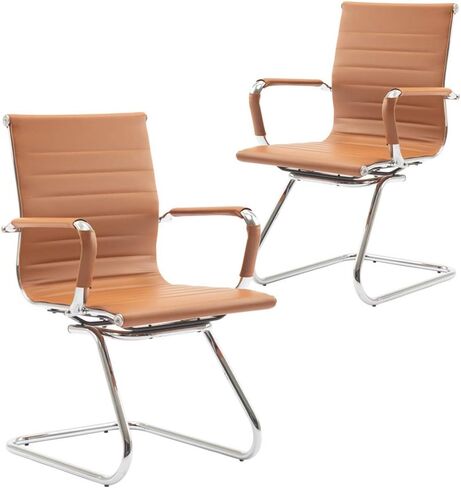 DM Furniture No Wheels Reception Chairs Guest Chair Leather Conference Chairs Back Support Heavy Duty Office Chair, Set of 2 (Deep Red) in Kuwait