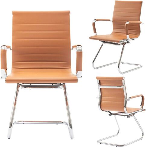 DM Furniture No Wheels Reception Chairs Guest Chair Leather Conference Chairs Back Support Heavy Duty Office Chair, Set of 2 (Deep Red) in Kuwait