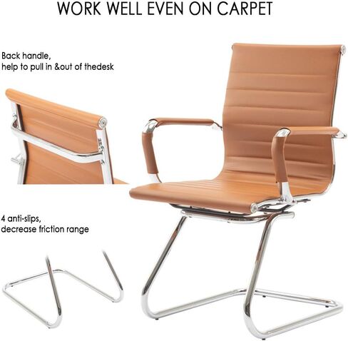 DM Furniture No Wheels Reception Chairs Guest Chair Leather Conference Chairs Back Support Heavy Duty Office Chair, Set of 2 (Deep Red) in Kuwait