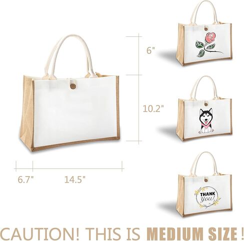 أكياس السفر الخيش ، مجموعة من 10 حملات الجوت البيضاء مع مقابض ، متوسطة الحجم 14.5 "× 6.7" × 10.2 "، حقائب قابلة لإعادة الاستخدام للحفلات ، الزفاف ، الشاطئ in Kuwait