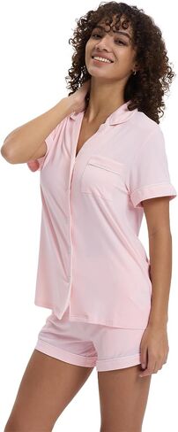 Tosmo Pajamas Pajamas مجموعة Viscose من Bamboo Short Sleeve Withour Button Down Loungewear Soft Cooling PJS in Kuwait