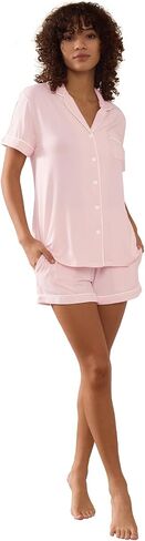 Tosmo Pajamas Pajamas مجموعة Viscose من Bamboo Short Sleeve Withour Button Down Loungewear Soft Cooling PJS in Kuwait
