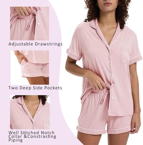 Tosmo Pajamas Pajamas مجموعة Viscose من Bamboo Short Sleeve Withour Button Down Loungewear Soft Cooling PJS in Kuwait