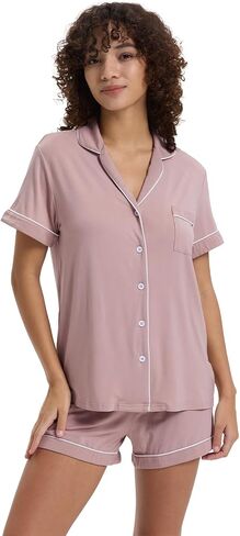Tosmo Pajamas Pajamas مجموعة Viscose من Bamboo Short Sleeve Withour Button Down Loungewear Soft Cooling PJS in Kuwait
