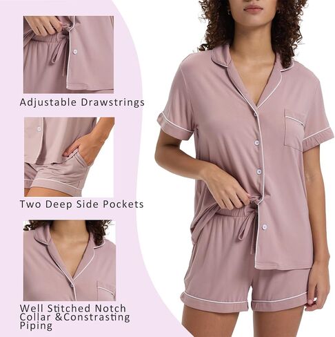 Tosmo Pajamas Pajamas مجموعة Viscose من Bamboo Short Sleeve Withour Button Down Loungewear Soft Cooling PJS in Kuwait