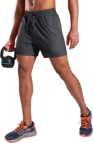 MIER Running Gym Shorts for Men 5 Inch Quick Dry Athletic Workout Shorts with Zipper Pockets, Elastic Waist, No Liner in Saudi Arabia