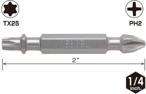 VESSEL Neck Torsion Double-Ended Power Bits PH2XT25X50 2PC (Carded) in Saudi Arabia