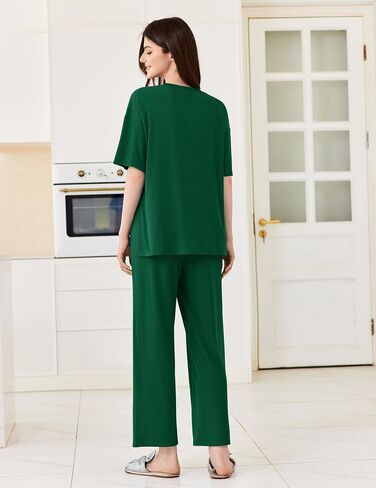 Ekouaer Pajamas for Women Libbed Knit Lounge Set Soft PJS PJS Short Sleeve Loungewear 2 قطعة مجموعات S-XXL in Kuwait
