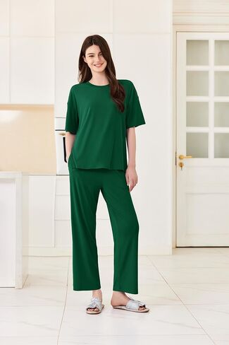 Ekouaer Pajamas for Women Libbed Knit Lounge Set Soft PJS PJS Short Sleeve Loungewear 2 قطعة مجموعات S-XXL in Kuwait