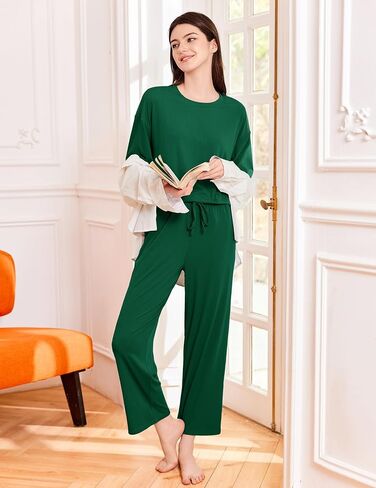 Ekouaer Pajamas for Women Libbed Knit Lounge Set Soft PJS PJS Short Sleeve Loungewear 2 قطعة مجموعات S-XXL in Kuwait