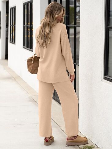 ANRABESS Women 2 Piece Outfits Oversized Loose Waffle Knit Sweater Set 2025 Fall Trendy Matching Lounge Sets Cozy Clothes in Saudi Arabia