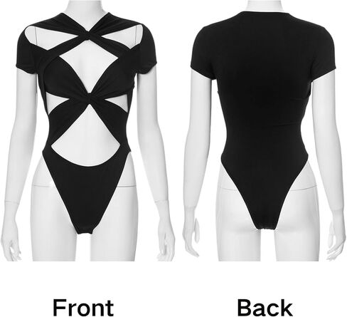BAIMORE Women's Sexy Criss Cross Cutout Bandage Cap Sleeve Leotard Bodysuit for Nightclub in Kuwait
