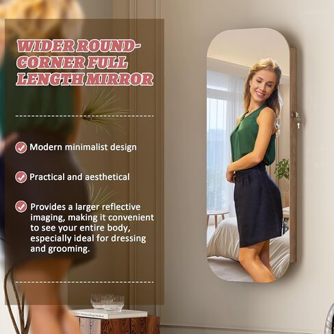 LVSOMT Round Mirror Jewelry Cabinet Door Hang, Jewelry Armoire with Mirror Wall Mounte, Hanging Mirror Jewelry Organizer, Full Length Mirror with Jewelry Storage, Brown in Saudi Arabia