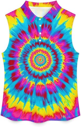 JooMeryer Womens Button Down Golf Polo Shirts Colorful Tie Dye Sleeveless Tank Top XS-4X in Saudi Arabia