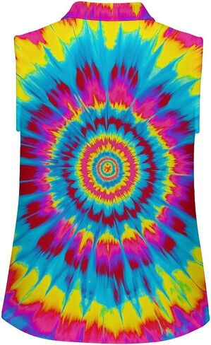 JooMeryer Womens Button Down Golf Polo Shirts Colorful Tie Dye Sleeveless Tank Top XS-4X in Saudi Arabia