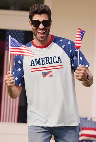 Arvilhill Mens American Flag Ralgan Shirt Graphic Patriotic 1776 4th of July T-Shirts (S-3XL) in Saudi Arabia