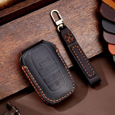 3+1 Button Leather Key Fob Cover, Compatible with Toyota Tundra 2022 2023 2024 2025~, Fit for Toyota Corolla Cross Venza Sequoia, No Screw Design Smart Key Protector(Black) in Saudi Arabia