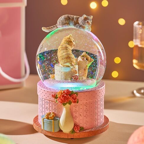 LOVE FOR YOU Gift Wrapped Music Box Cat Lovers Flower Basket Musical Snow Globe Decoration for Girls and Women Kids Baby Niece Sister Daughter Mom Granddaughter Grandma Christmas Birthday Present in Kuwait