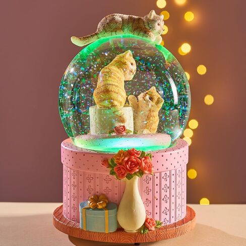 LOVE FOR YOU Gift Wrapped Music Box Cat Lovers Flower Basket Musical Snow Globe Decoration for Girls and Women Kids Baby Niece Sister Daughter Mom Granddaughter Grandma Christmas Birthday Present in Kuwait