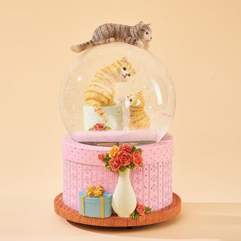 LOVE FOR YOU Gift Wrapped Music Box Cat Lovers Flower Basket Musical Snow Globe Decoration for Girls and Women Kids Baby Niece Sister Daughter Mom Granddaughter Grandma Christmas Birthday Present in Kuwait