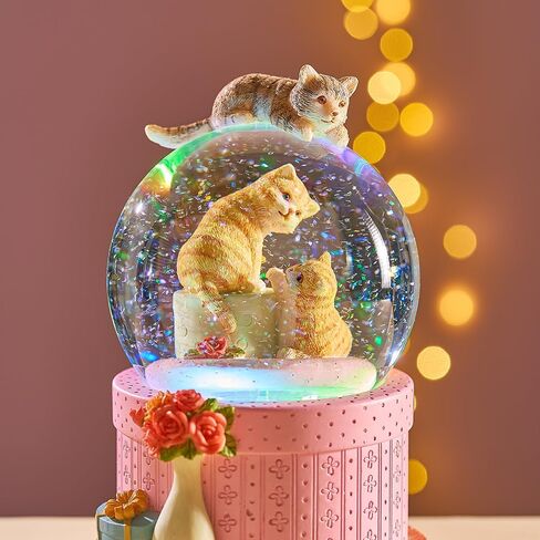 LOVE FOR YOU Gift Wrapped Music Box Cat Lovers Flower Basket Musical Snow Globe Decoration for Girls and Women Kids Baby Niece Sister Daughter Mom Granddaughter Grandma Christmas Birthday Present in Kuwait