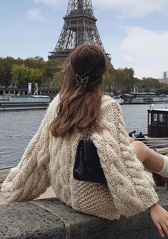 Tbahhir Women's Oversized Cable Knit Sweaters Crewneck Pullover Loose Long Sleeves Ribbed Chunky Slouchy Tunic Tops in Saudi Arabia