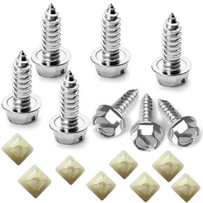 【Upgraded】 License Plate Screws with Nylon Retainers, License Plate Screw Kit for Front & Rear Plates, #14 x 3/4" Slotted Hex Head Bolts with Rustproof Finish for Domestic Vehicles[16Pack]