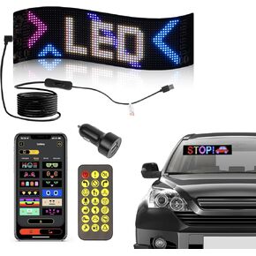 YAYZA! Devil Eyes Light Sign for Car Windows, 13.8''x3.9''Flexible LED Matrix Panel USB 5V Bluetooth Application Control DIY Programmable Scrolling Sign for Car Party Wedding Festival