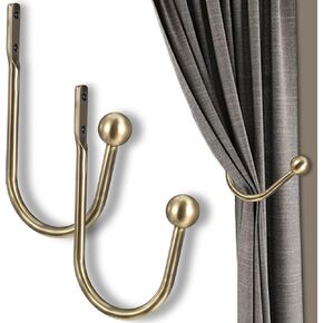 2 PCS Curtain Holdbacks ، Mabor Metal Maling Startiative stairers for Wall Holdbacks Cap finials مجموعة مقاومة للصدأ من 2 Holding Holdback Holdback for Home Decor (اللون النحاسي)