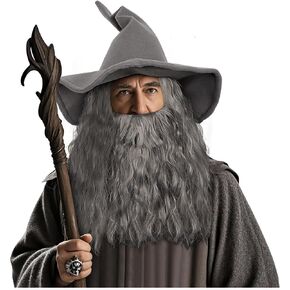L'VOW Grey Wizard Wig and Beard with Wizard Hat - Halloween LOTR Costume Cosplay Accessories