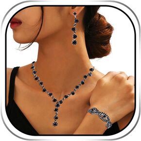 مجوهرات Sixexey Rhinestone مجموعة المجوهرات الفضية السوداء سباركلي قلادة مجوهرات مجوهر