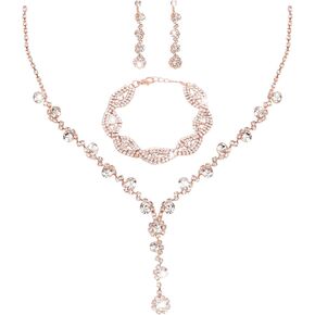 Wedding Jewelry Set for Bride Sparkly Rhinestone Prom Accessories for Women Jewelry Shiny Crystal Bride Bridemaid Prom Costume Necklace Earrings Bracelet Sets for Women