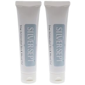 Silver-Sept 3 oz (Pack of 2) Silver Skin and Wound Gel | Silversept Tube for Foot and Leg Treatment, Silver Cream for Scar Care and GeoMetal™ Gauze Pad