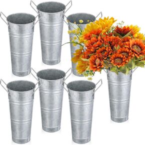 chumia 6 PCS Duckets Bulk Flower Bar Supplies Wedding Glovanized Metal Bloom Bridal Pail for Cut Flower with Handter French Centerpiece Farmhouse Platistic Rustic (White ، 9.8 Inch)