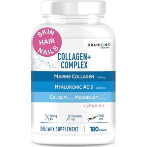 Marine Collagen Pills – 2000mg Hydrolyzed Marine Collagen Peptides, Hyaluronic Acid, Vitamin C, Calcium, Magnesium – Skin, Hair, Nails, Pro Aging Hyaluronic Acid Supplements – 180 Tablets
