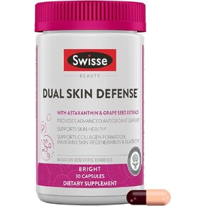 Swisse Beauty Dual Skin Defense Supplement | Astaxanthin, Grape Seed Extract, and Vitamin C | Supports Collagen Formation, Skin Elasticity, Antioxidant Protection & Regeneration | 30 Capsules